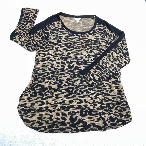 Women’s Leopard Print 1X  Long Sleeve Tunic Top - Picture 1 of 13